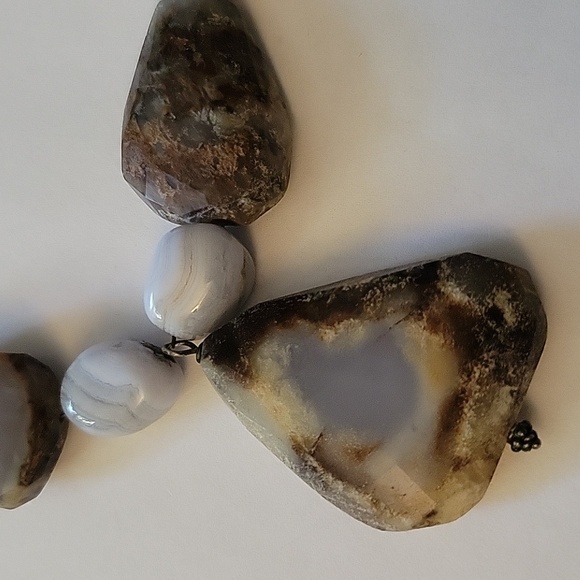 Natural Polished Stone Rock Slices Heavyweight Vintage Necklace Primitive MCM - Picture 3 of 10